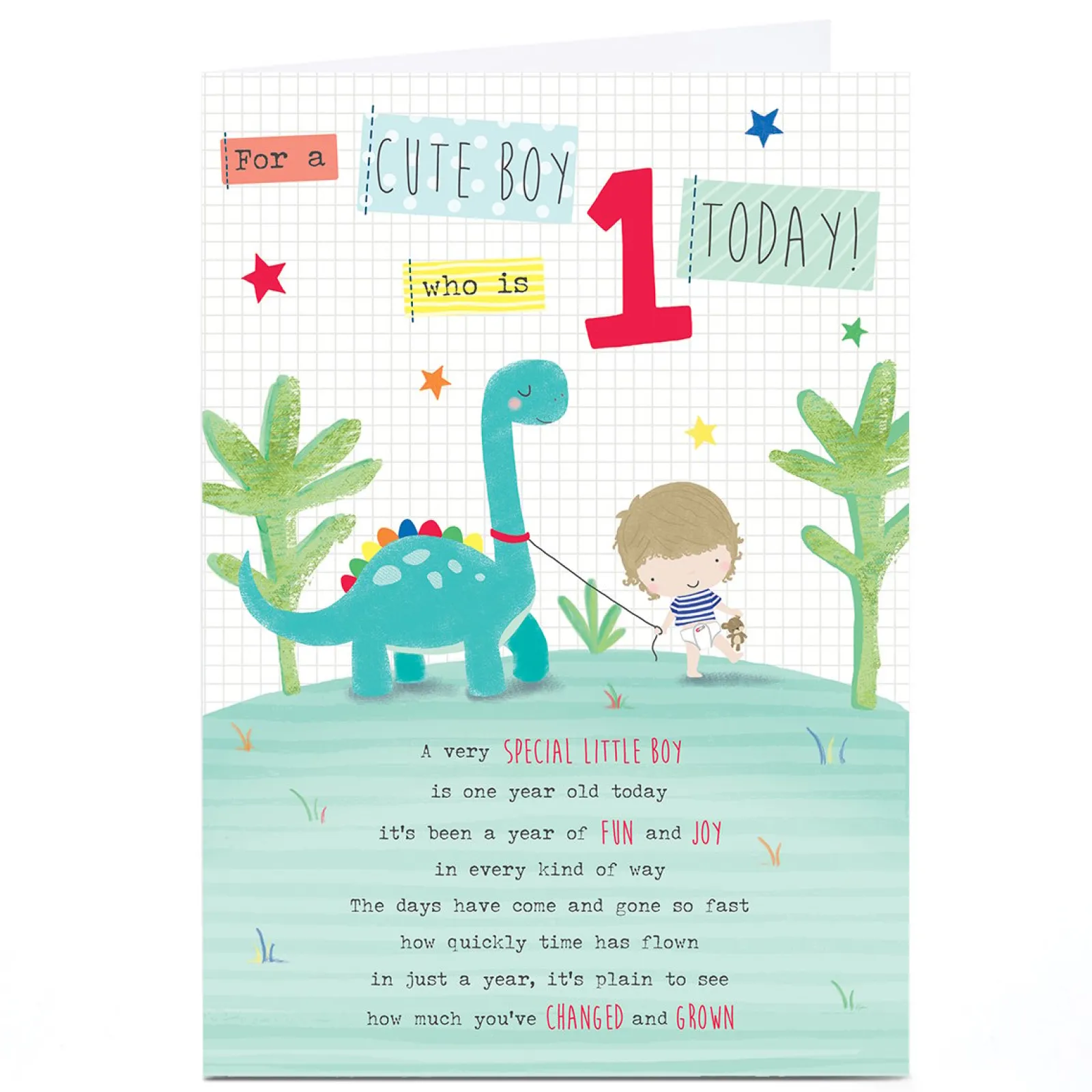 Clearance Personalised 1st Birthday Card - Boy With Dinosaur Kids For Niece|1St Birthday
