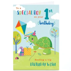 Kids Card Factory Personalised 1st Birthday Card - Tortoise with Kite, Special Boy