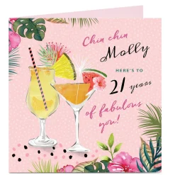 Card Factory Personalised 21st Birthday Card - Chin Chin Cocktails, Editable Age