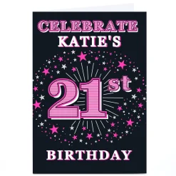 Online Personalised 21st Birthday Invitation - Pink Stars 21St Birthday|Invitations