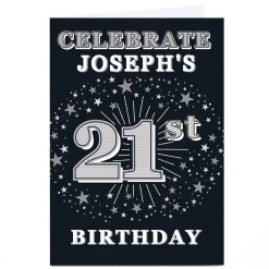 Card Factory Personalised 21st Birthday Invitation - Silver Stars