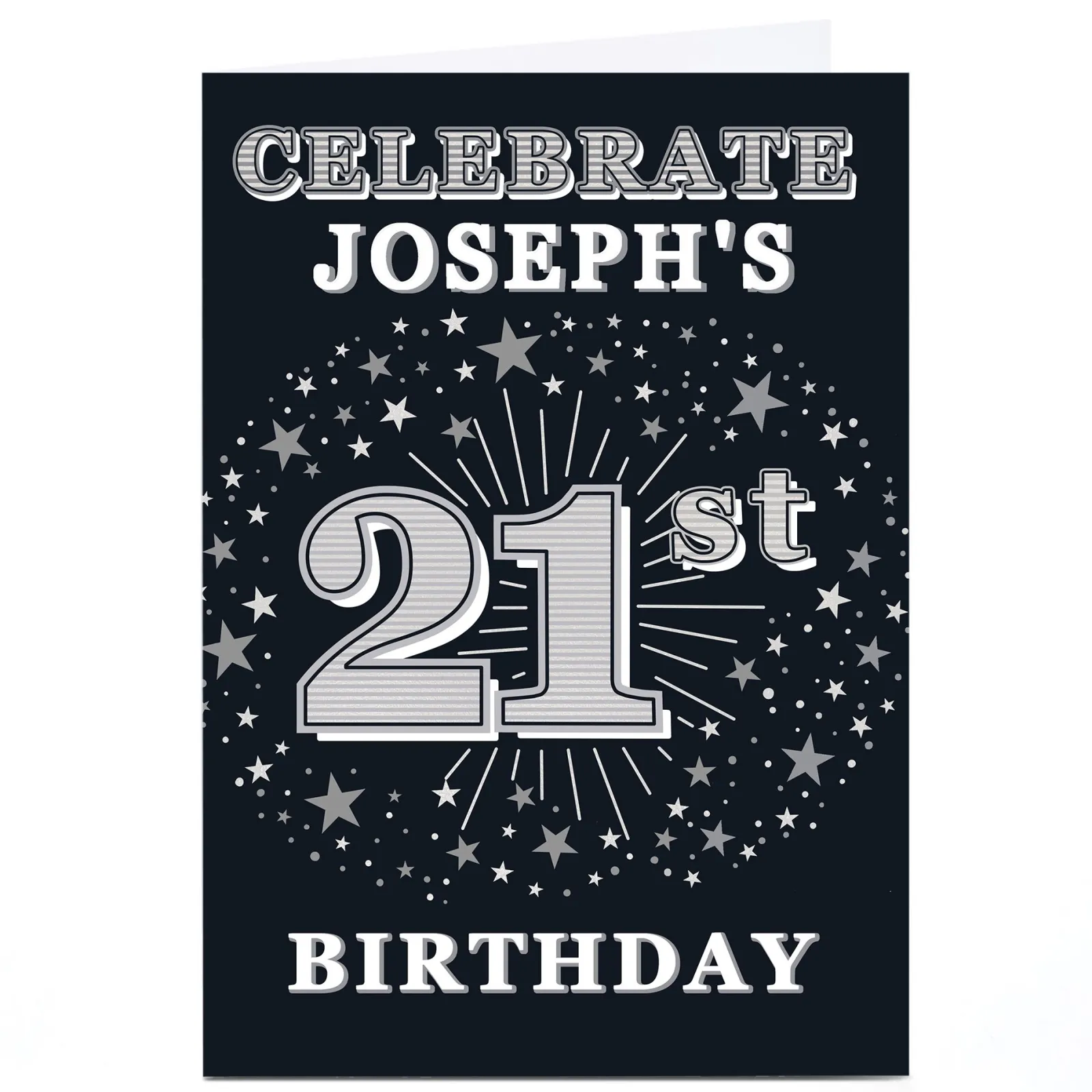 Card Factory Personalised 21st Birthday Invitation - Silver Stars