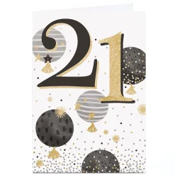 Card Factory Personalised 21st Birthday Card - Black and Gold Balloons