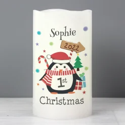 Card Factory Personalised 1st Christmas Penguin LED Candle