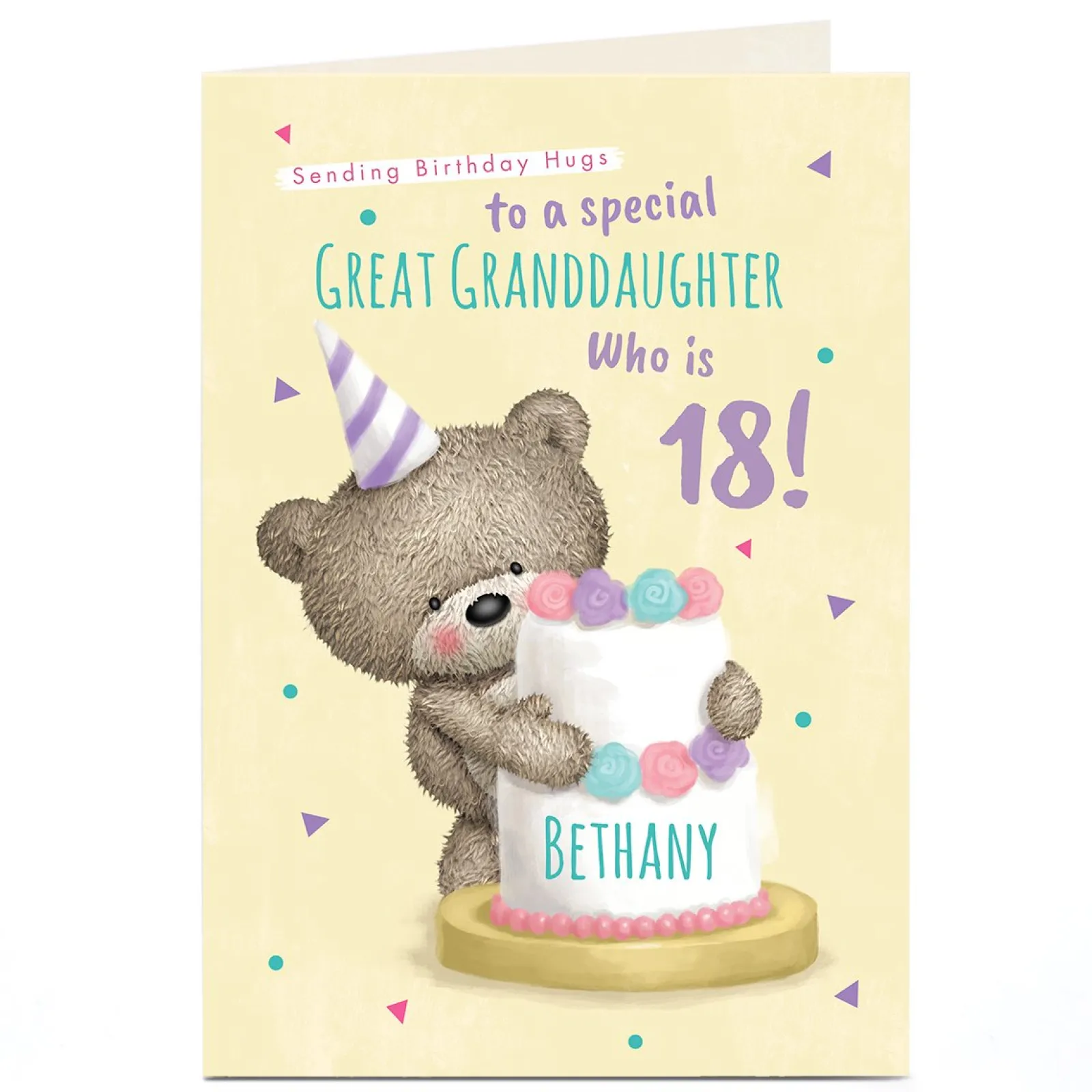 Personalised Studio Birthday Card - HUGS - Bear with Birthday Cake, Editable Age For Sister|For Granddaughter