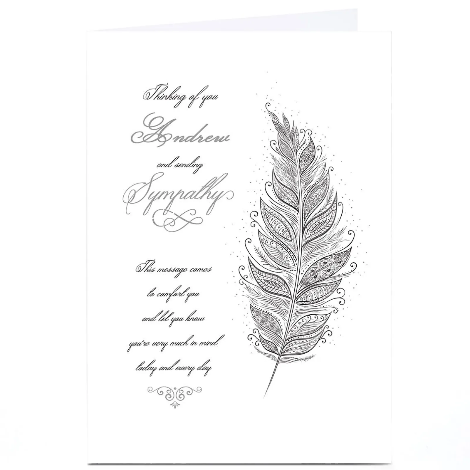 Online Personalised Sympathy Card - Ornate Feather Sympathy
