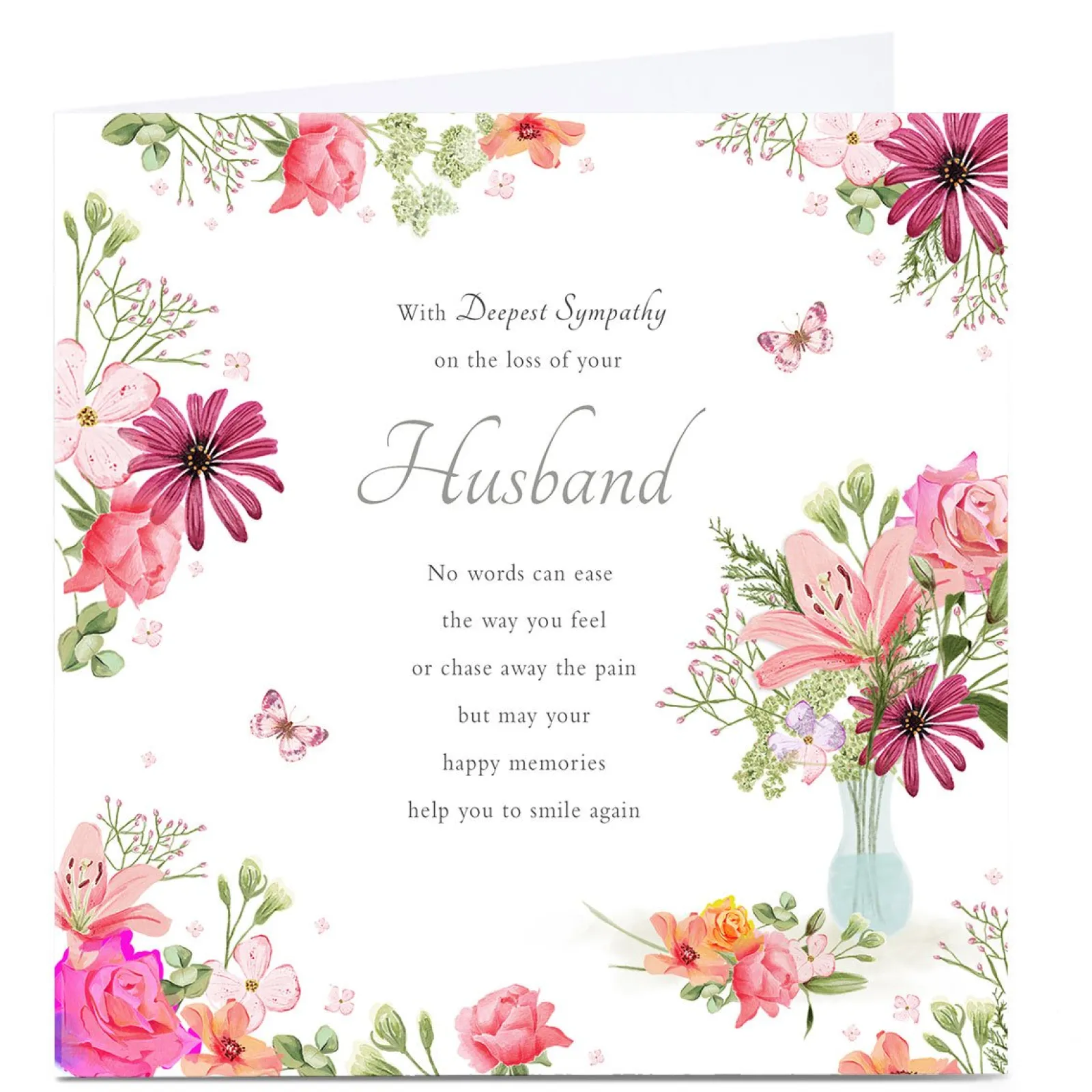 Card Factory Personalised Sympathy Card - Floral With Verse