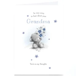 New Personalised Sympathy Card - Bear Holding Flowers, Grandma Sympathy