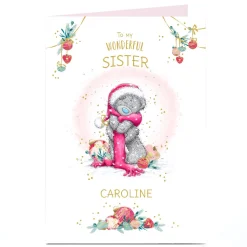 Card Factory Personalised Tatty Teddy Christmas Card - Bear in Scarf, Sister