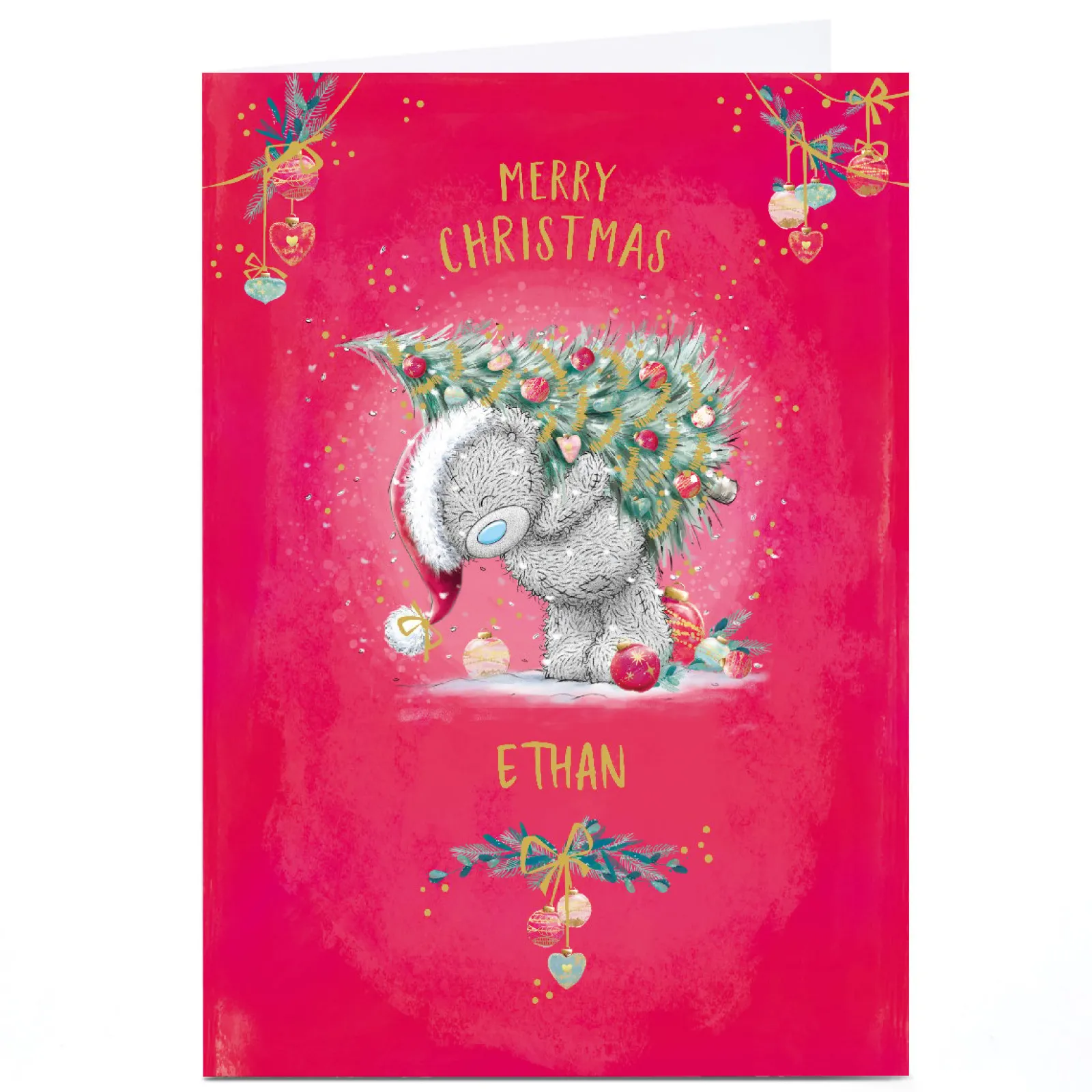 Card Factory Personalised Tatty Teddy Christmas Card - Bear with Christmas Tree