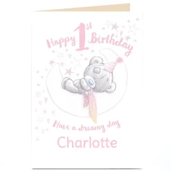 Clearance Personalised Tatty Teddy 1st Birthday Card - Pink Bear Sleeping on the Moon Kids For Niece|For Granddaughter