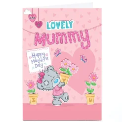 Card Factory Personalised Tatty Teddy Mother's Day Card - Bear with Flower Pots, Lovely Mummy