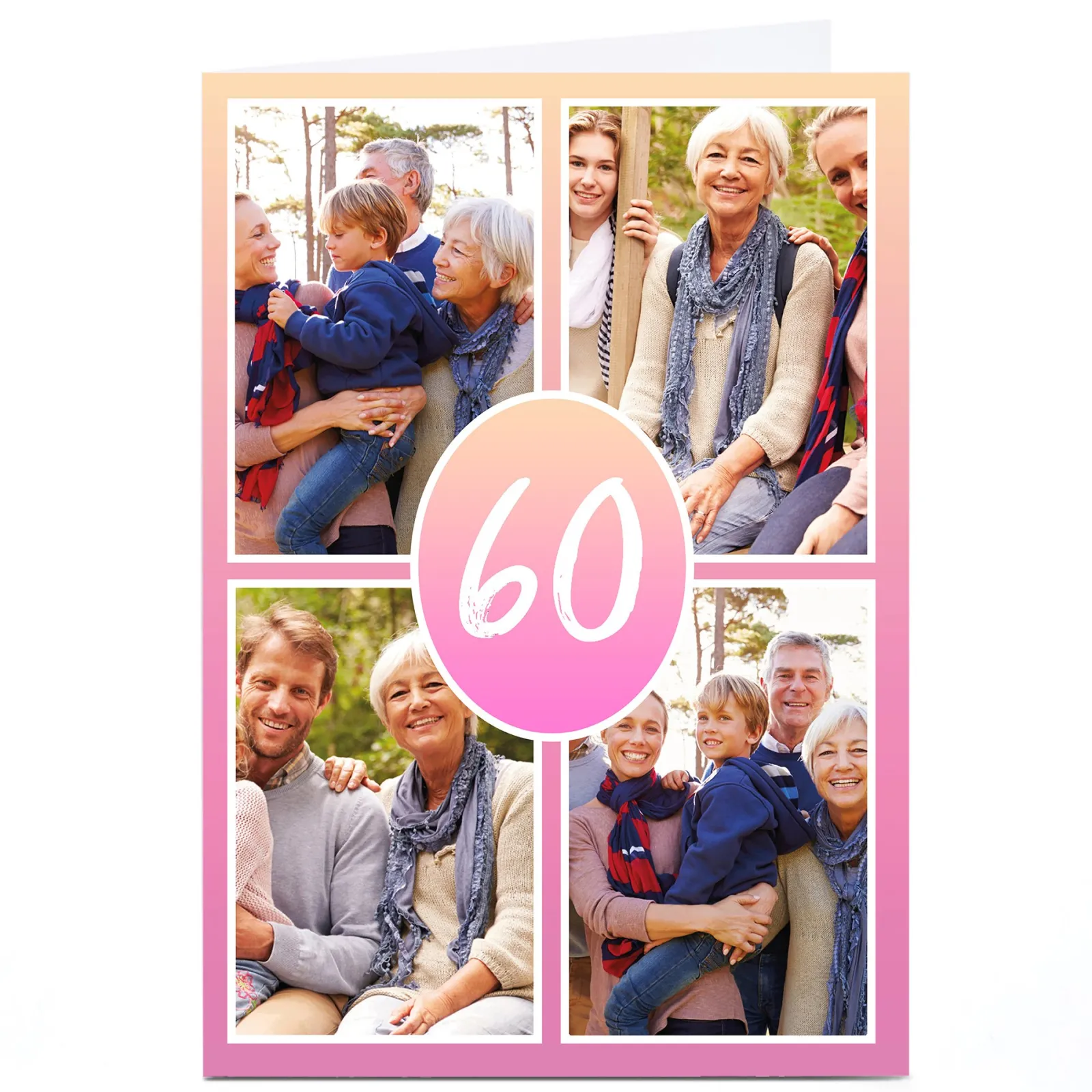 Best Personalised 60th Photo Card - Pink Gradient, Editable Age For Wife|For Sister