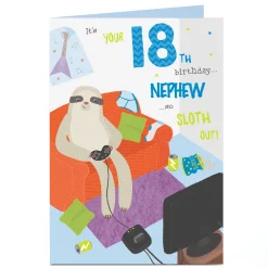 Online Personalised 18th Birthday Card - Sloth Out, Nephew For Nephew|For Brother