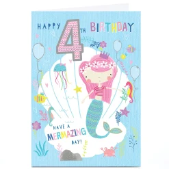 Kids Card Factory Personalised 4th Birthday Card - Mermazing Day