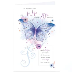 Card Factory Personalised 70th Birthday Card - Wonderful In So Many Ways Butterfly, Wife