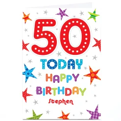 Clearance Personalised 50th Birthday Card - Colourful Stars BOY For Uncle|For Son