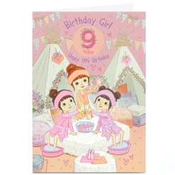 Clearance Personalised 9th Birthday Card - 9 Today Slumber Party Kids For Granddaughter|For Daughter