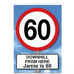 Card Factory Personalised 60th Birthday Card - Downhill from Here
