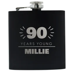 Online Personalised 90th Birthday Hip Flask - Black & Silver 90Th Birthday|Personalised Jewellery And Keepsakes