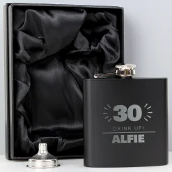 Online Personalised 90th Birthday Hip Flask - Black & Silver 90Th Birthday|Personalised Jewellery And Keepsakes