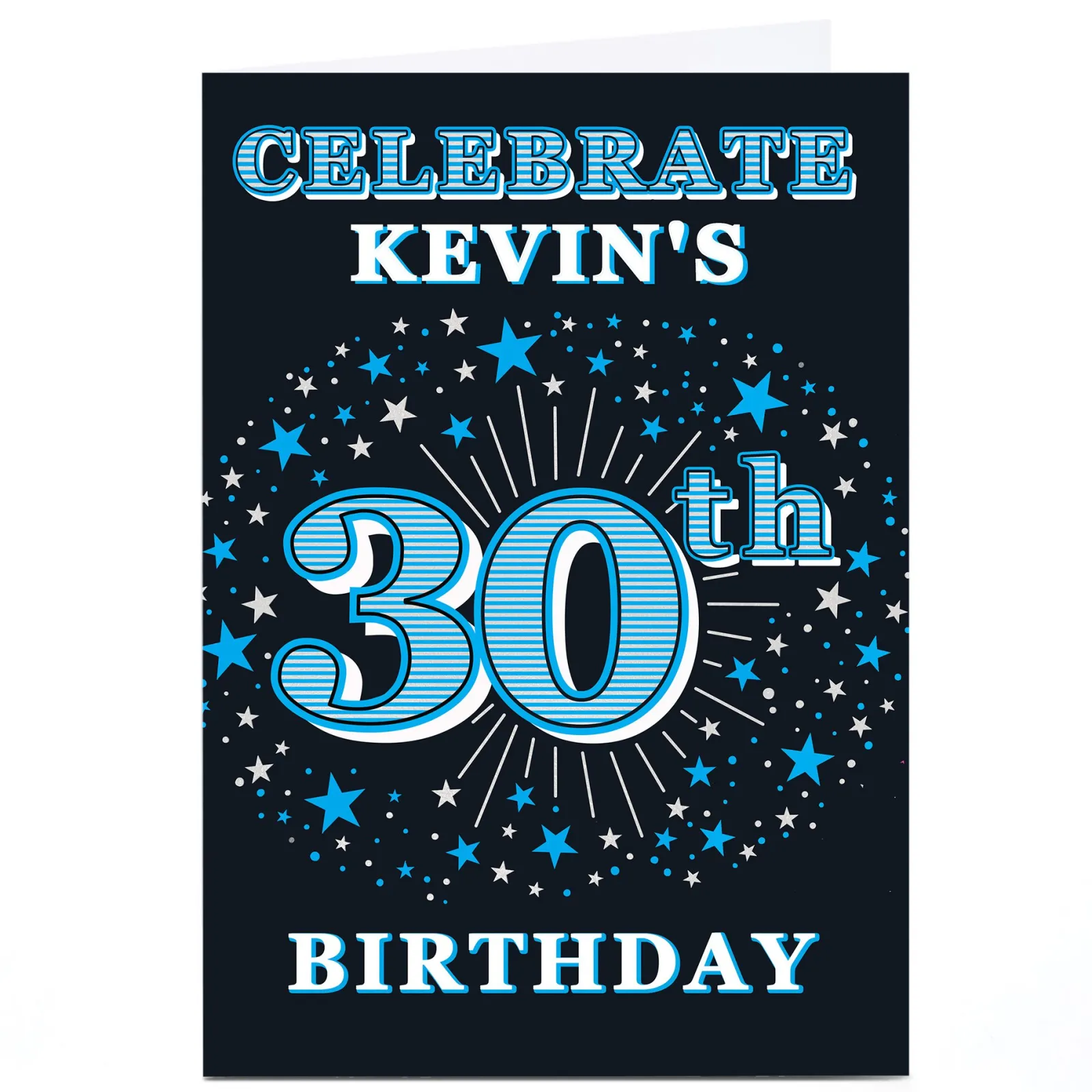 Card Factory Personalised 30th Birthday Invitation - Blue Stars
