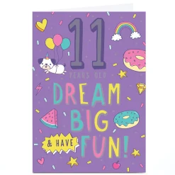 Clearance Personalised 11th Birthday Card - Dream Big and Have Fun Kids Special Age|For Kids