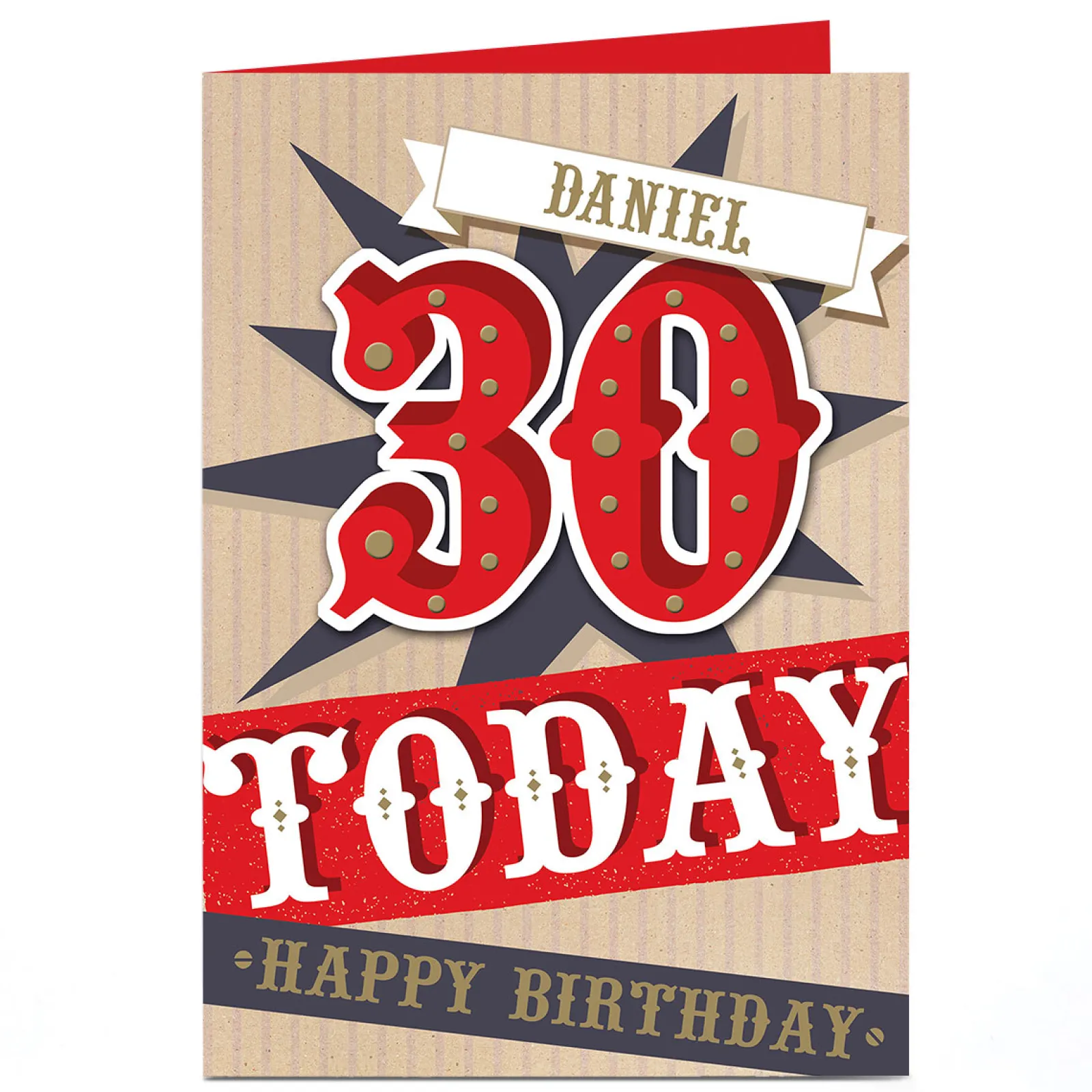 Clearance Personalised 30th Birthday Card - Red & Gold BOY For Uncle|For Son