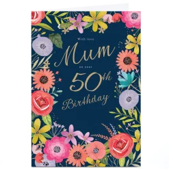 Card Factory Personalised 50th Birthday Card - Floral With Love on Your 50th, Mum