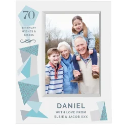Best Personalised 70th Birthday Box Photo Frame - Geometric Blue 70Th Birthday|Photo Frames