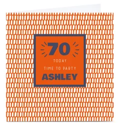 Card Factory Personalised 70th Birthday Card - Time To Party Orange, Editable Age