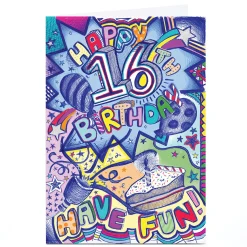 Best Personalised 16th Birthday Card - Fun Birthday Drawings Kids For Grandson|For Niece