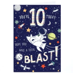 Clearance Personalised 10th Birthday Card - Total Blast Outer Space Kids For Son|Son