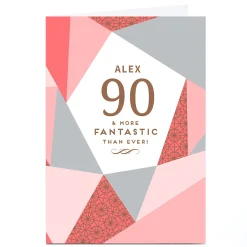 Card Factory Personalised 90th Birthday Card - Geometric Pink, Editable Age
