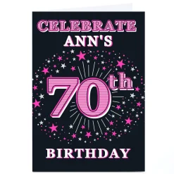 New Personalised 70th Birthday Invitation - Pink Stars 70Th Birthday|Invitations