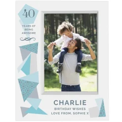Card Factory Personalised 40th Birthday Box Photo Frame - Geometric Blue
