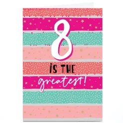 Kids Card Factory Personalised 8th Birthday Card - Pink 8 is the Greatest