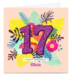 Personalised 17th Birthday Card - Tropical Flowers Kids For Daughter|Premium Square