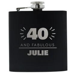 Best Personalised 40th Birthday Hip Flask - Black & Silver 40Th Birthday|Personalised Jewellery And Keepsakes