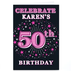 Online Personalised 50th Birthday Party Invitation - Pink Stars 50Th Birthday|Invitations