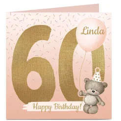 Personalised 60th Birthday Card - Hugs Bear, Editable Age For Wife|For Mum