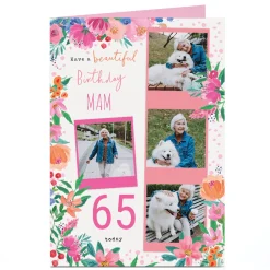 Card Factory Personalised 65th Birthday Card - Floral Mam, Editable Age