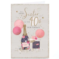 Card Factory Personalised 40th Birthday Card - For A Lovely Sister Bubbly Presents Balloons
