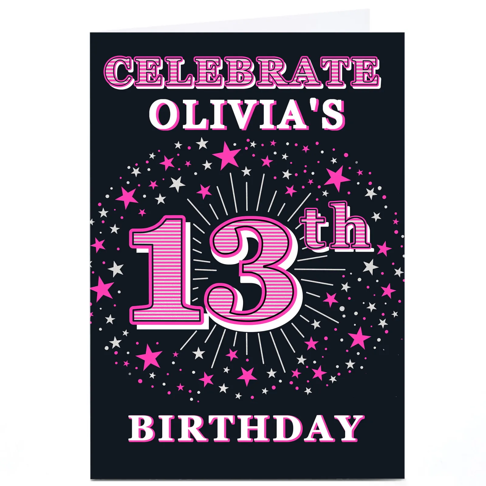 Card Factory Personalised 13th Birthday Invitation - Pink Stars