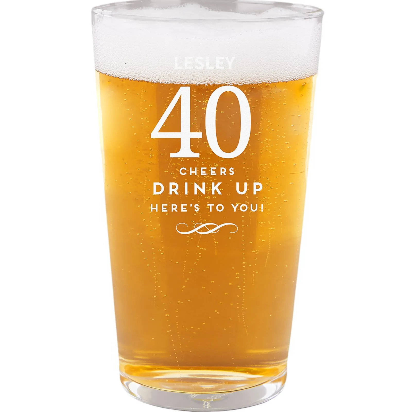 Card Factory Personalised 40th Birthday Pint Glass - Cheers, Drink Up!
