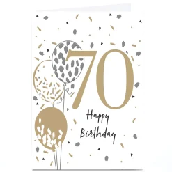 Card Factory Personalised 70th Birthday Card - Gold and Silver Balloons Confetti