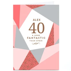 Card Factory Personalised 40th Birthday Card - Geometric Peach, Editable Age