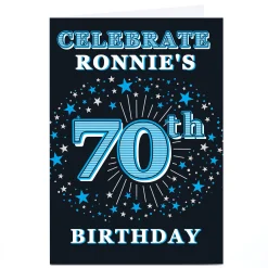 Card Factory Personalised 70th Birthday Invitation - Blue Stars