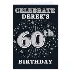 Card Factory Personalised 60th Birthday Invitation - Silver Stars