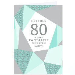 Personalised 80th Birthday Card - Geometric Mint, Editable Age For Uncle|For Husband